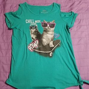 Cute Glitter Cat Cold Shoulder Tee